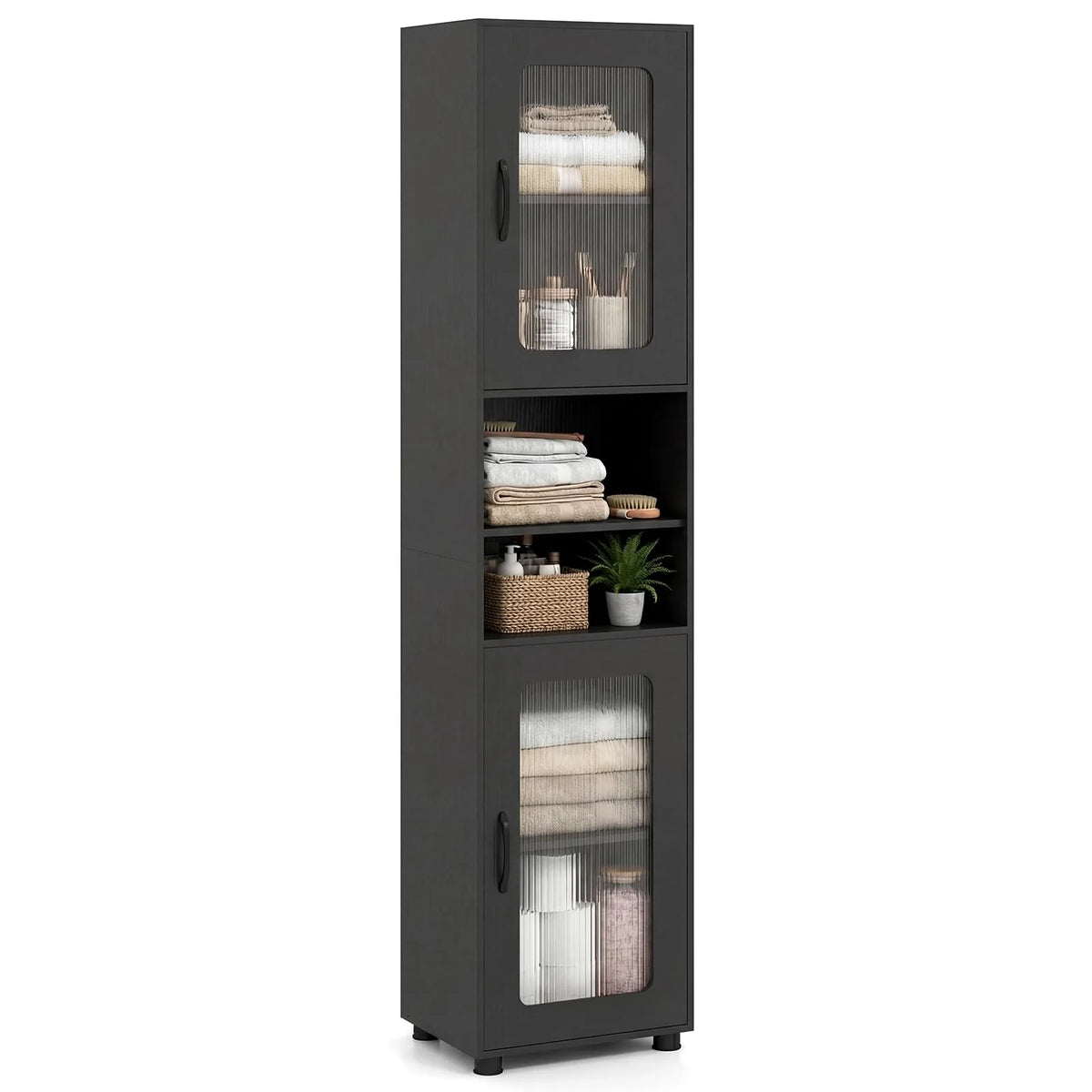 Tangkula 67” Tall Bathroom Cabinet Adjustable Open Shelf Space-Saving Modern Corner Tower